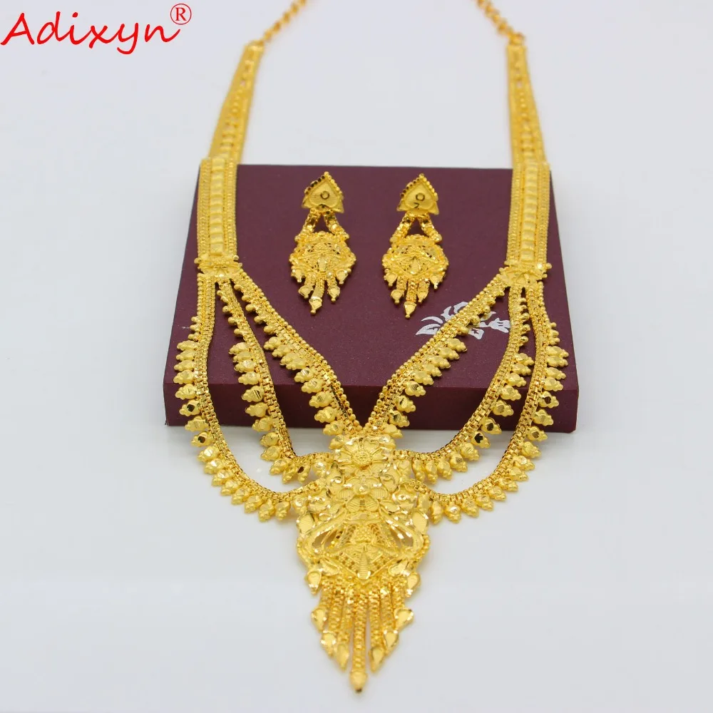 Adixyn Индийский Золотой цвет/ожерелье из латуни/серьги набор украшений для