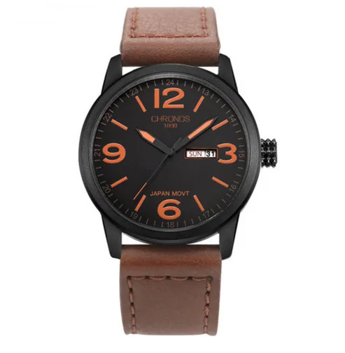 

Popular Brand New High Quality Watch Men Leather Waterproof Quartz Watch Double Calendar Men's Watch Erkek Kol Saati