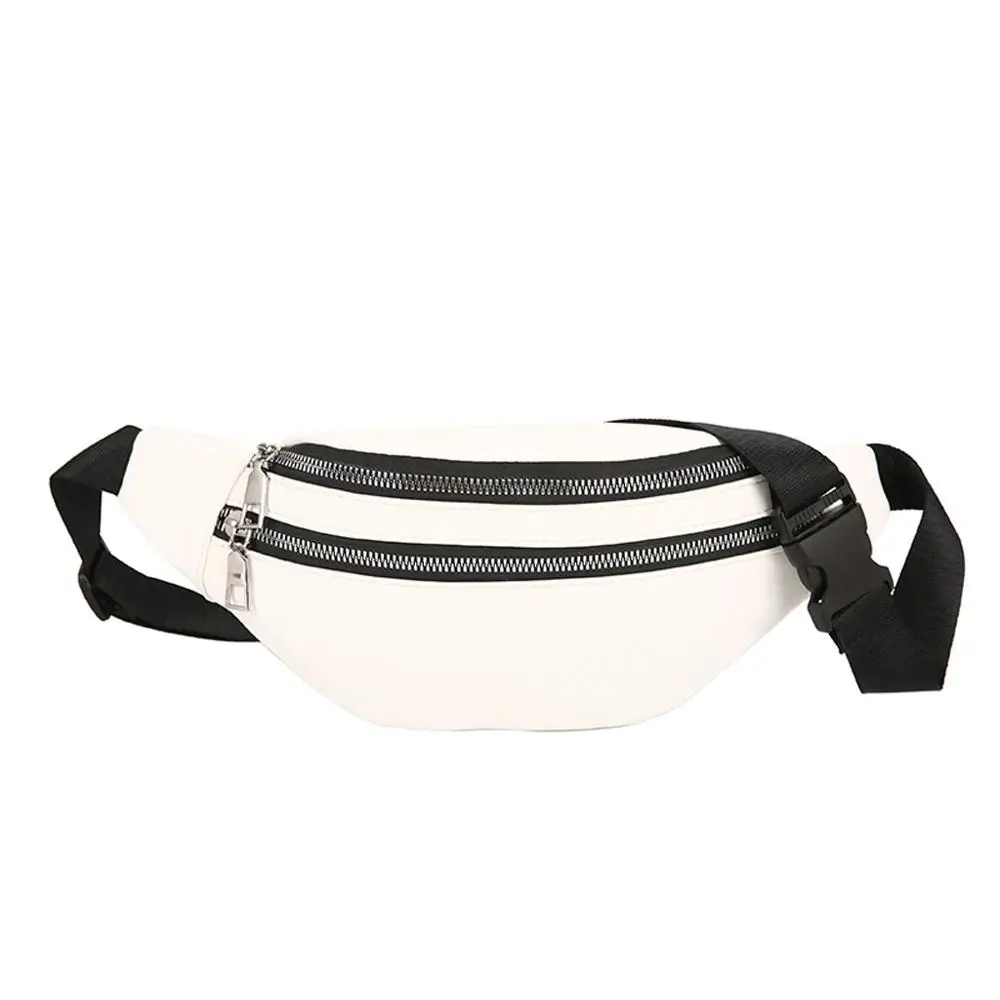 Унисекс сумка-банан, модная двойная сумка на молнии с ремнем, кожаная сумка на плечо, Повседневная нагрудная сумка на ремне для дам J26 - Цвет: White purse