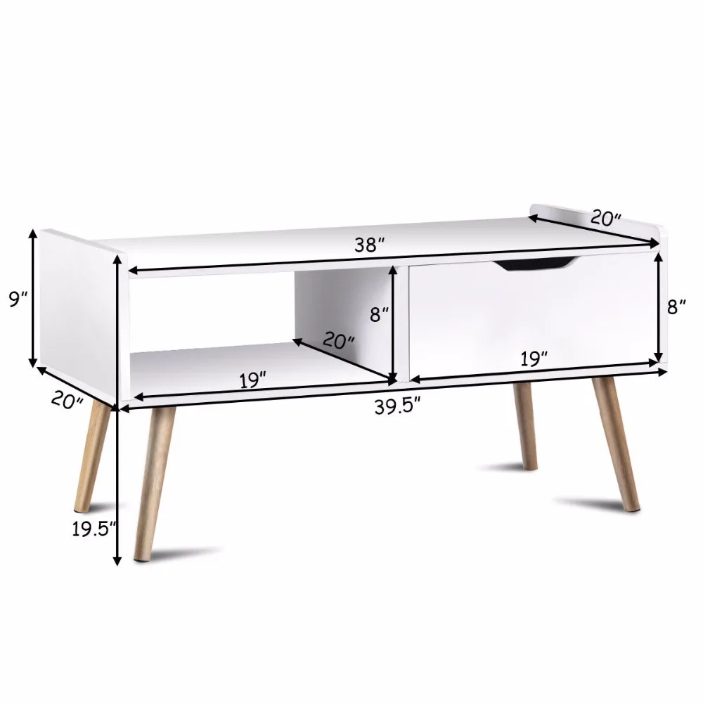 Giantex Modern Coffee Table Side End Table Cabinet With Drawers Solid Wood Legs Home Furniture HW57466