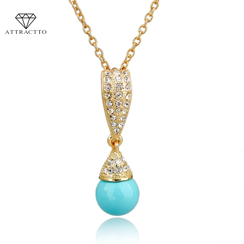 

ATTRACTTO Crystal Statement Necklaces & Pendants For Women Gold Chain Necklace Imitated Pearl Stainless Steel Necklace SNE140385