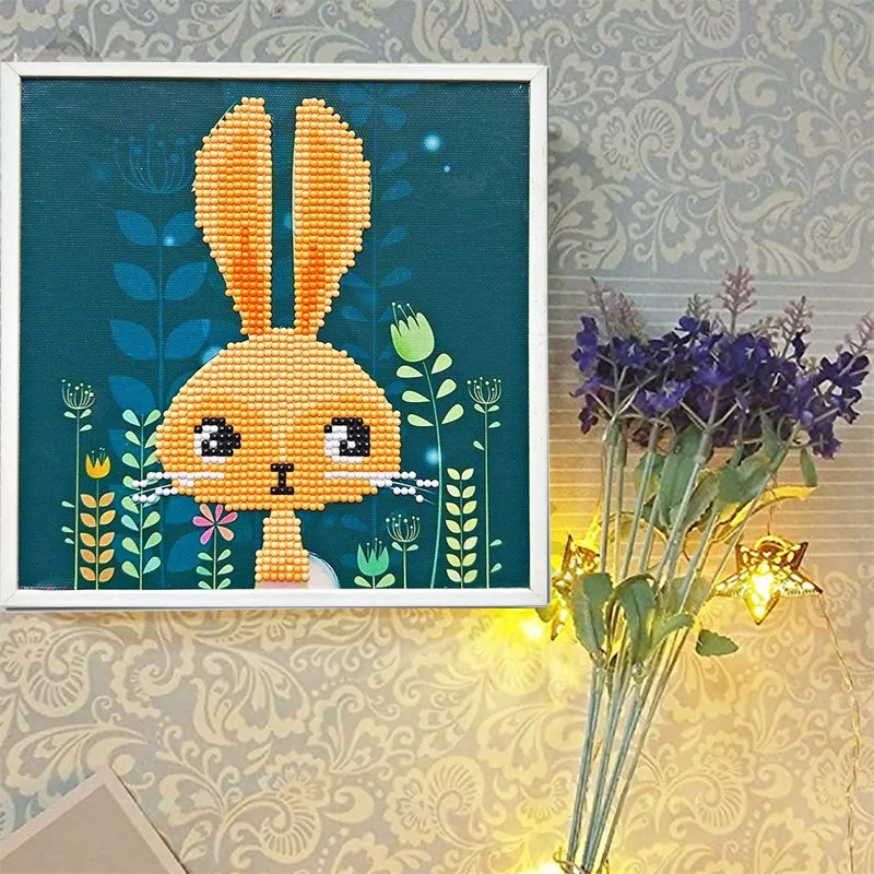 Алмазная картина для детей, полностью подготовленная картина по номеру, набор поделок-мультяшный кролик, включает деревянную рамку(кролик