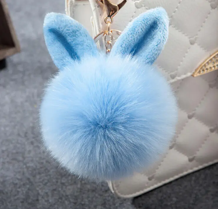 light blue Брелок LUMPER, 16 цветов, искусственный мех, помпон, меховые брелки на сумку, милый пушистый искусственный помпон, подвеска, аксессуары - Цвет: light blue