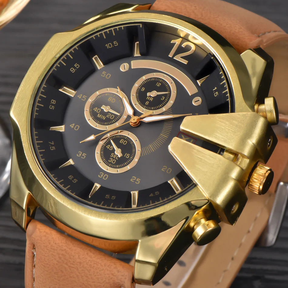 

Business casual, leather wide belt quartz watch, European and American style, with calendar, retro punk, with calendar waterproo
