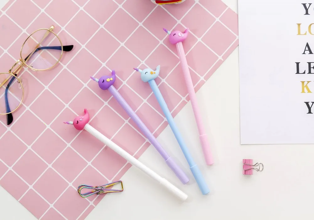 Unicórnio dos Desenhos Cor de Recarga de Canetas para Escrever Lote Animados Baleia Bonito Gel Pen 0.5 Milímetros Preto Presente Material Escolar Papelaria A6490 36 Pçs - 6 cor de recarga de canetas para escrever