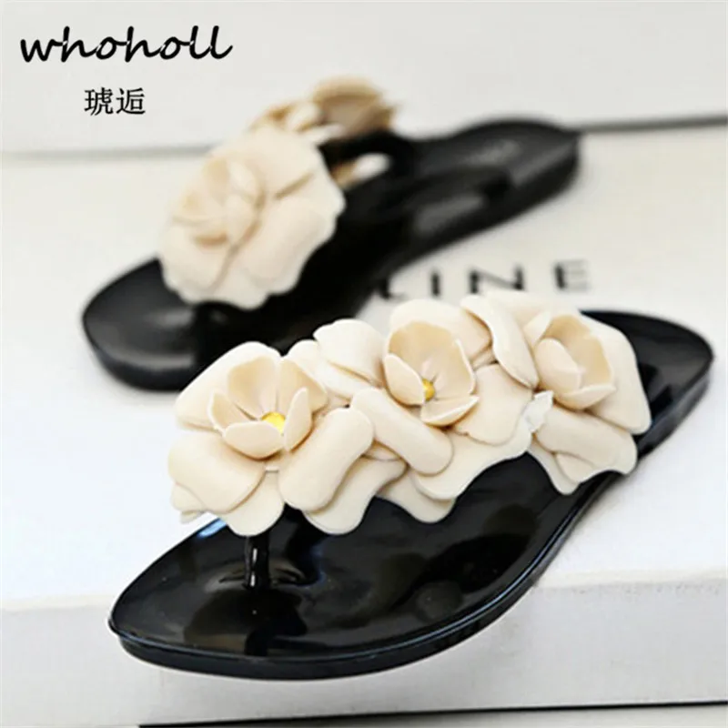 

Whoholl Brand 2019 Summer Sweet Flower Slippers Flip Flops Women Sandals Female Candy Color Beach Shoe Outside Flat Slides 36-41