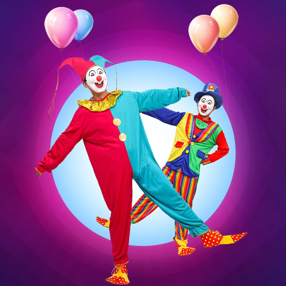 

Men and Women Funny Clown Costumes Halloween Cosplay Clothing Carnival Circus Role-Playing Dress Dedicated Holiday Party Dress