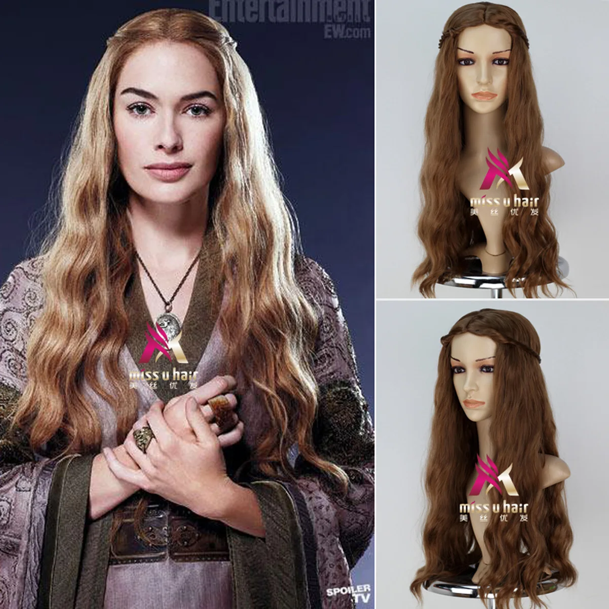 Длинный волнистый Плетеный парик из игры престолов Cersei Lannister queen Cersei, коричневый парик, костюмы с сеткой для волос