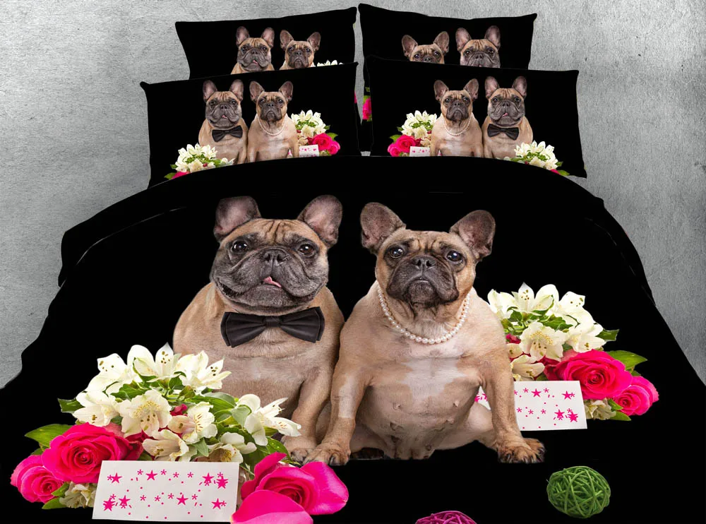 JF 345 Pekingese dog print bedding 4pcs single double queen king size