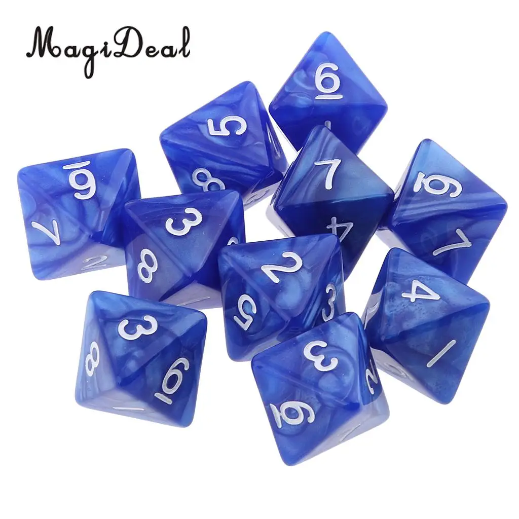 MagiDeal 10Pcs/Lot 8 Sided Acrylic Dice D8 Polyhedral Dice for Party Table Games Dungeons Dragons MTG RPG.Education School Apply