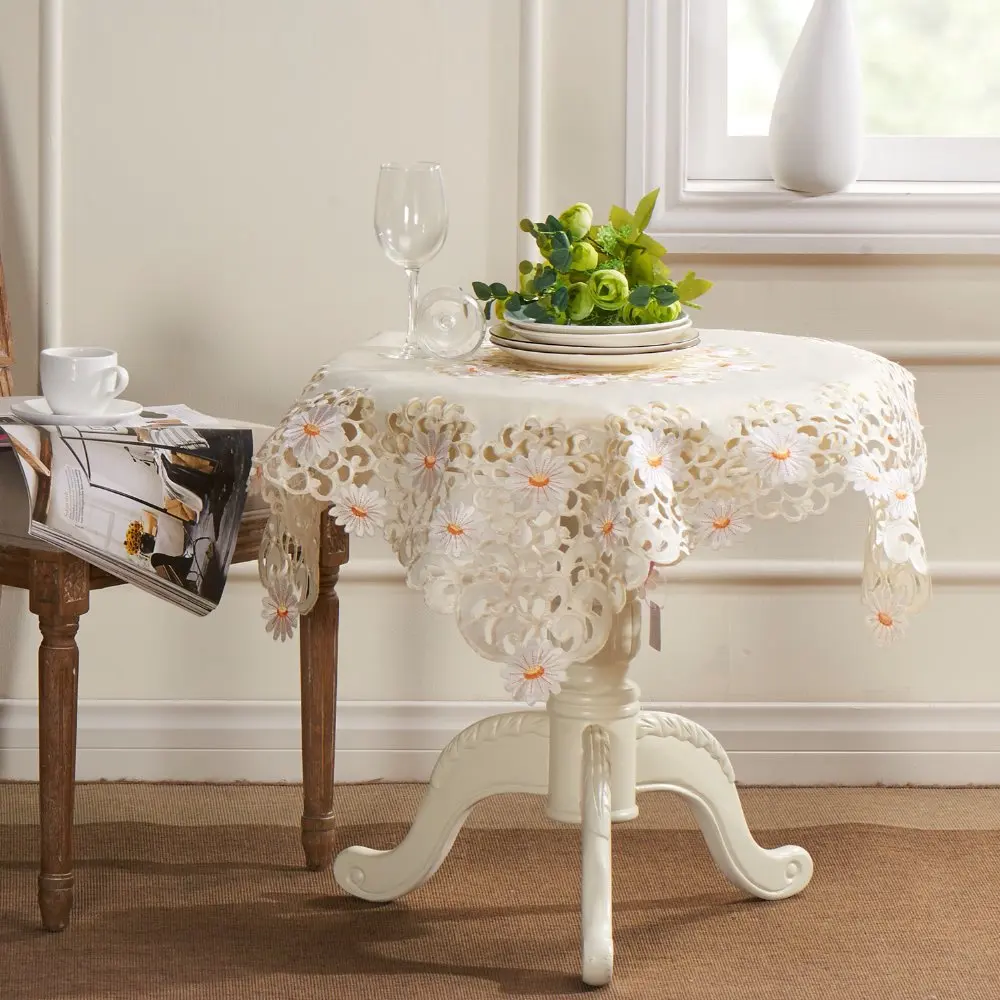 White Daisy Embroidery Cutwork Square Tablecloths 85X85CM SQ(33X33