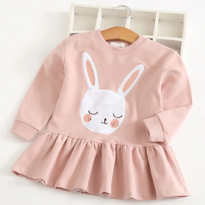 Г. Весеннее платье для девочек; детская одежда с рисунком кролика; Милая Одежда для маленьких девочек с длинными рукавами; Платье с принтом кролика; осенняя одежда для детей - Цвет: AZ1714 Pink
