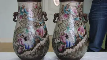 

15 China Folk Old polychrome WuCai porcelain Eight Immortals God Buddha Pot Vase