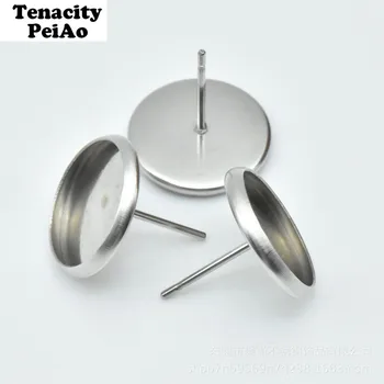 

20pc/lot 6-20mm no fade Stainless steel Earring Studs(with Ear Plug) Blank Earring Base fit glass cabochon DIY Jewelry findings