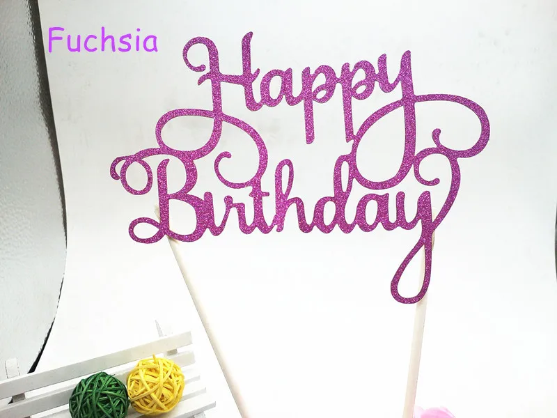 Золотой блестящий скрипт счастливые топперы для торта на день рождения Дети День рождения Сувениры персонализированные украшения торта - Цвет: Fuchsia