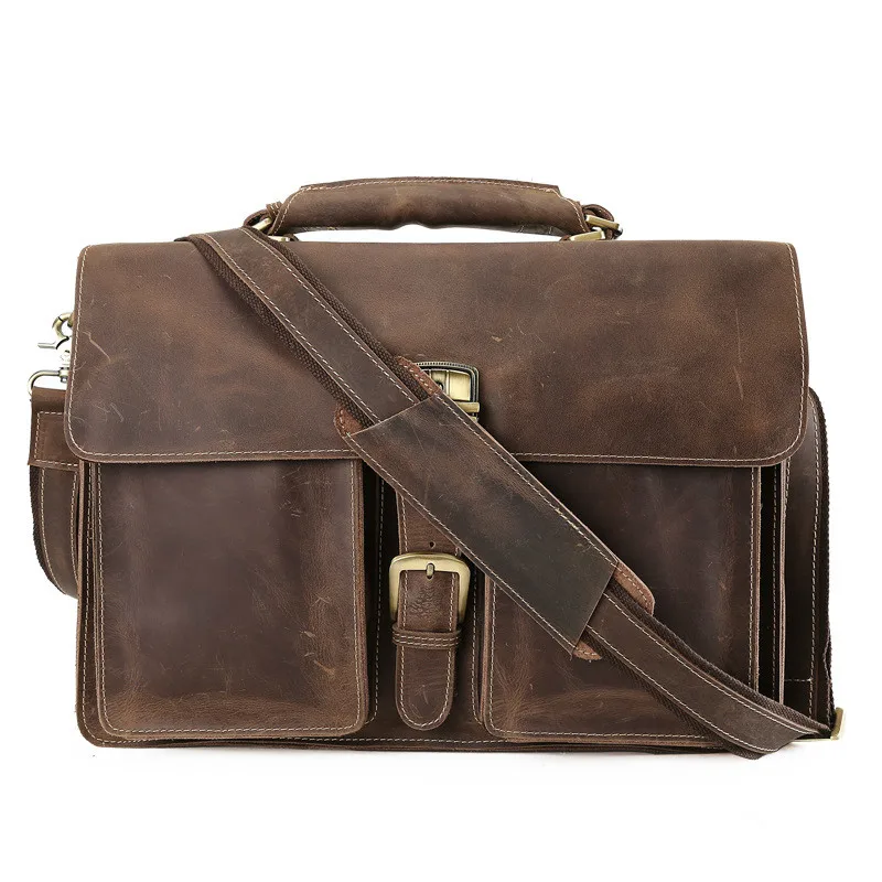 

Genuine Leather Men Briefcases Handbag Document Brown Business Office Laptop Bag Leather Brief Cases Male Work Bag Attache Case