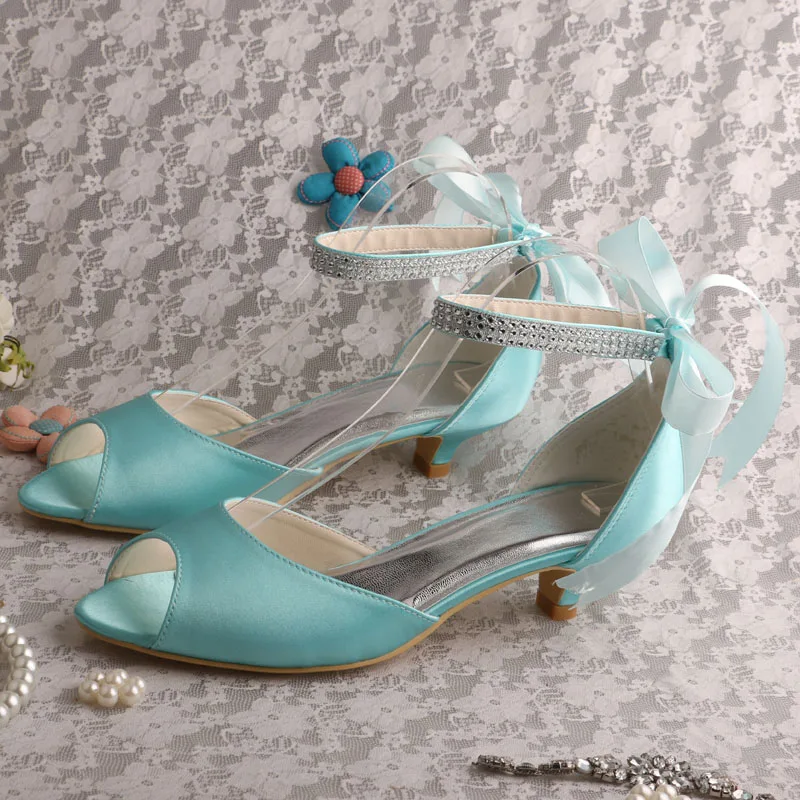 Производитель Удобная обувь для Для женщин Размеры 3 каблук цвета слоновой кости атласные свадебные сандалии с ремешками на лодыжках - Цвет: mint green