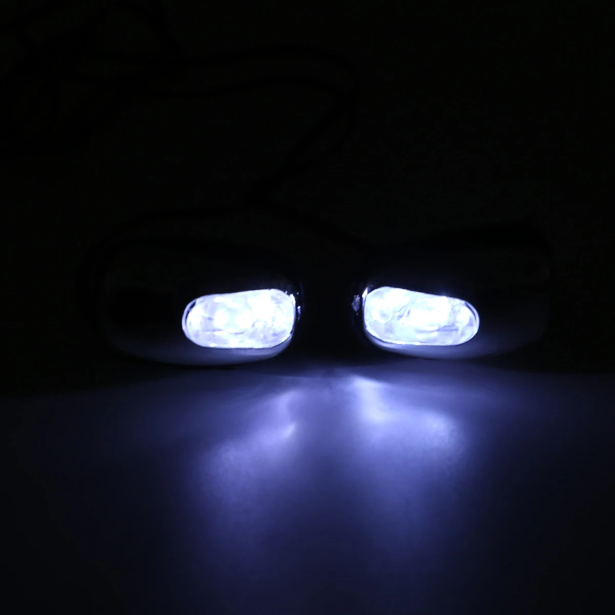 New Pair Chrome White LED Light Lamp Windshield Jet Spray Nozzle Wiper Washer Eyes for Car Decorative Lamps