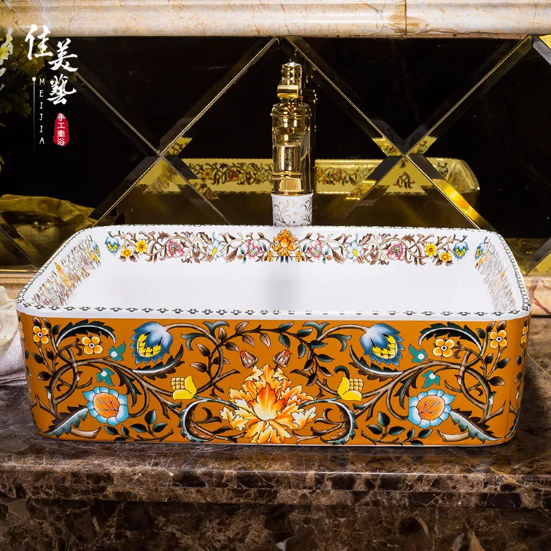 

Gorgeous square print ceramic art basin wash basin counter basin wash basin guanchong 1239