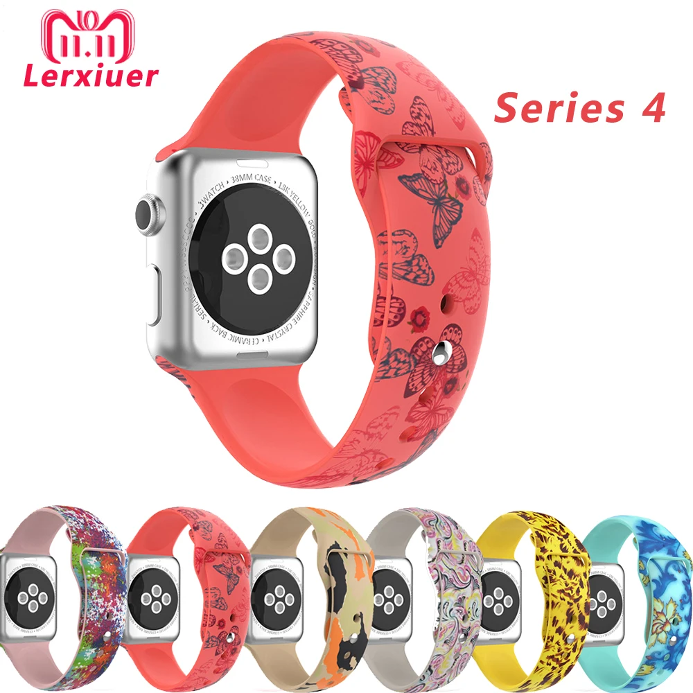 

Sport Silicone strap for Apple watch 4 band 44 mm 40 mm printing watchband iwatch series 4 3 2 42 mm 38 mm bracelet wrist belt
