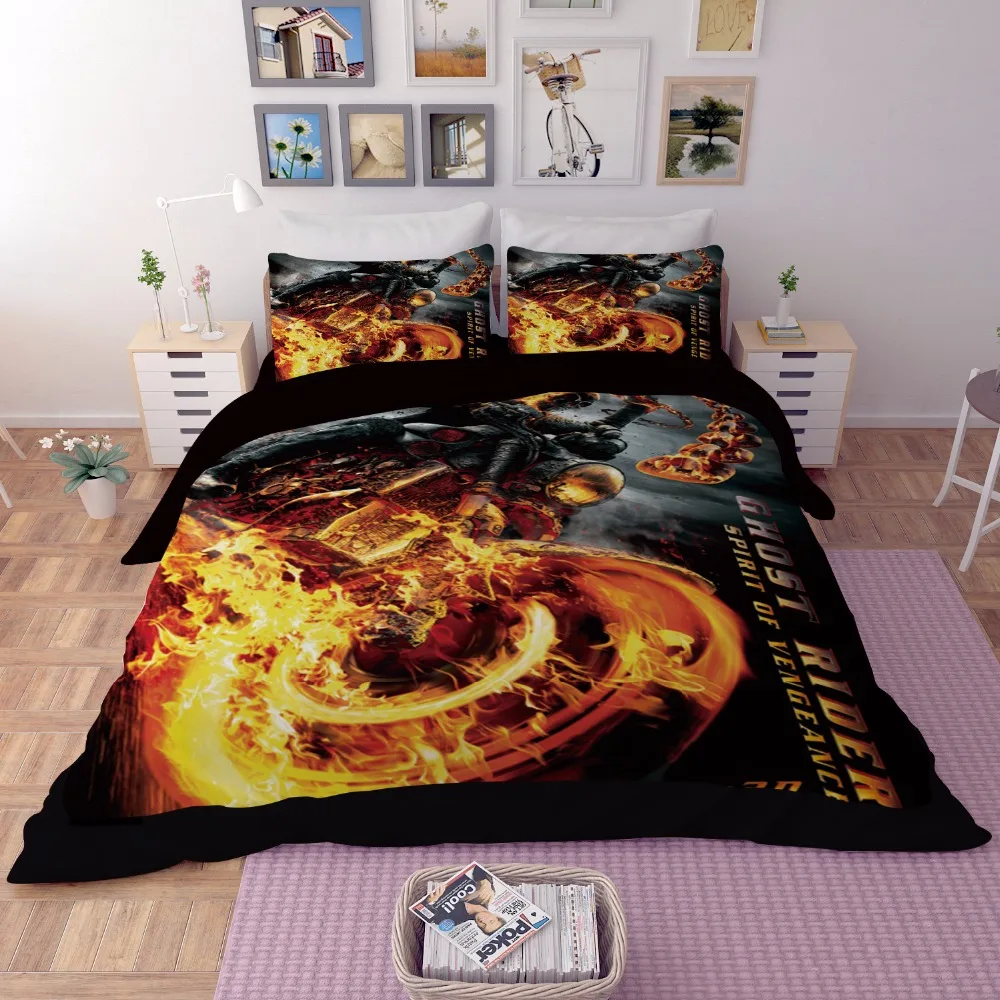 Motorbike Flames Single Duvet Cover And Pillowcase Set Dom I Meble