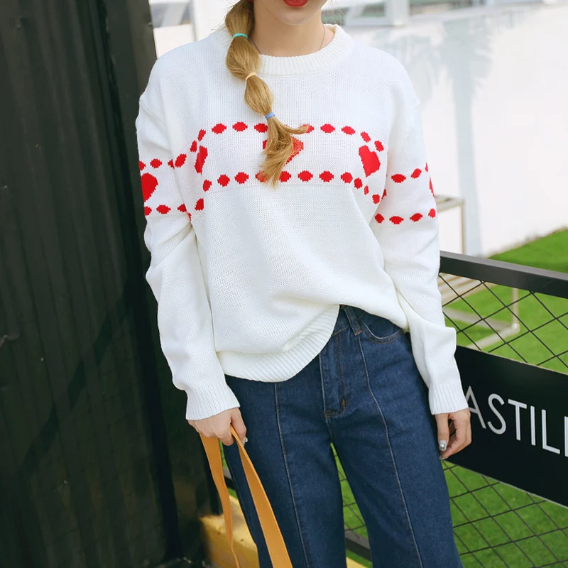 harajuku autumn 2021 women sweaters and pullovers korean winter love cute heart-shaped knitted pullover christmas sweater | Женская