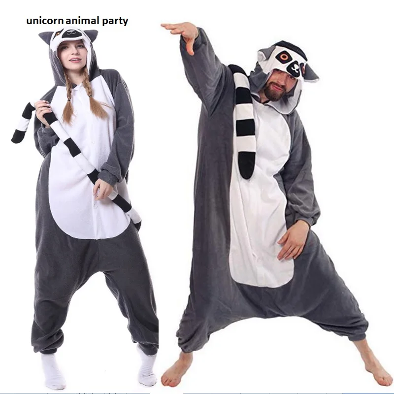 

New Lemur Long Tail Monkey Adult Onesie Unisex Pajamas Halloween Christmas Party Costumes