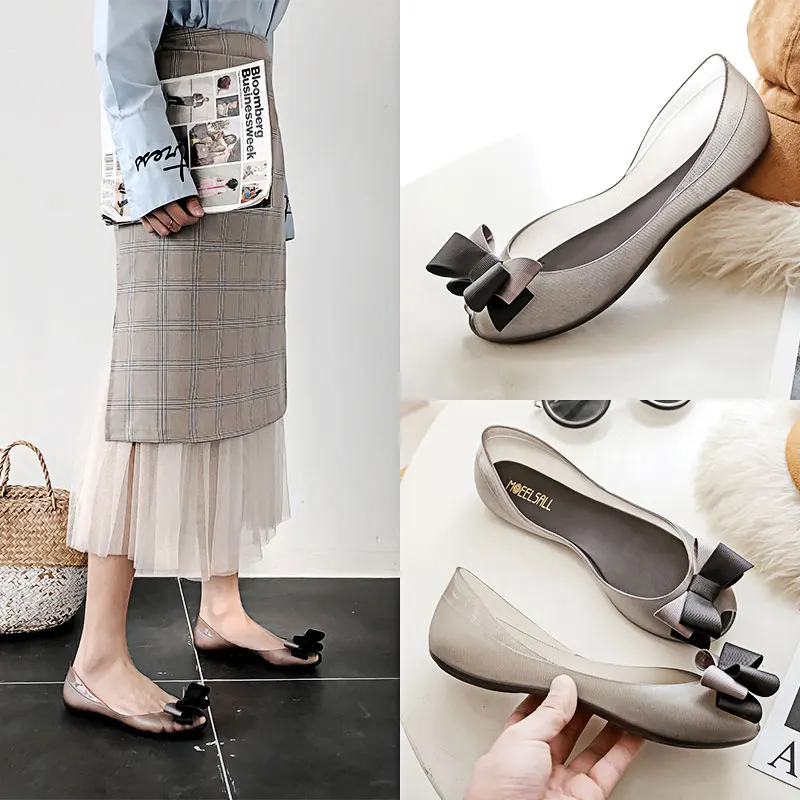 

Jelly shoes women transparent bowknot summer flats soft anti-skid waterproof femme zapatos mujer 2019new comfortable beach shoes