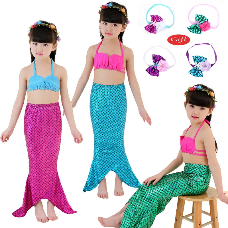 

Mermaid Tail kids Costume Cosplay Princess Ariel Baby Girl Maid Tails Fancy Dress Swimmable Bikini Set Bathing Suit New