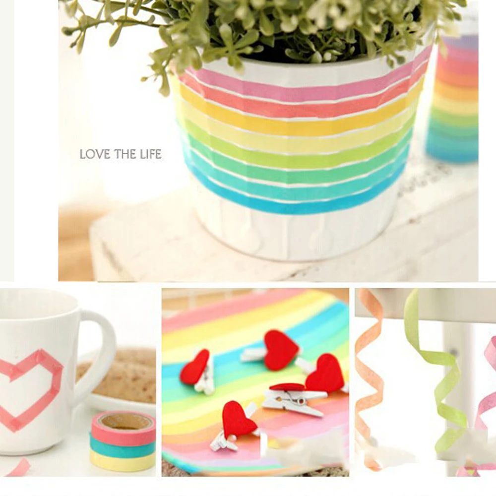 Fresh and lovely Candy rainbow DIY Adhesive tape Tear Japanese and Paper Tape by Hand Tape Scrapbooking Sticker School Supplies (7)