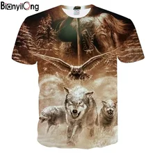 BIANYILONG Мужская футболка 3D Волк футболка забавная футболка для мужчин и женщин футболка осень лето футболка короткий рукав топ с o-образным вырезом Прямая поставка