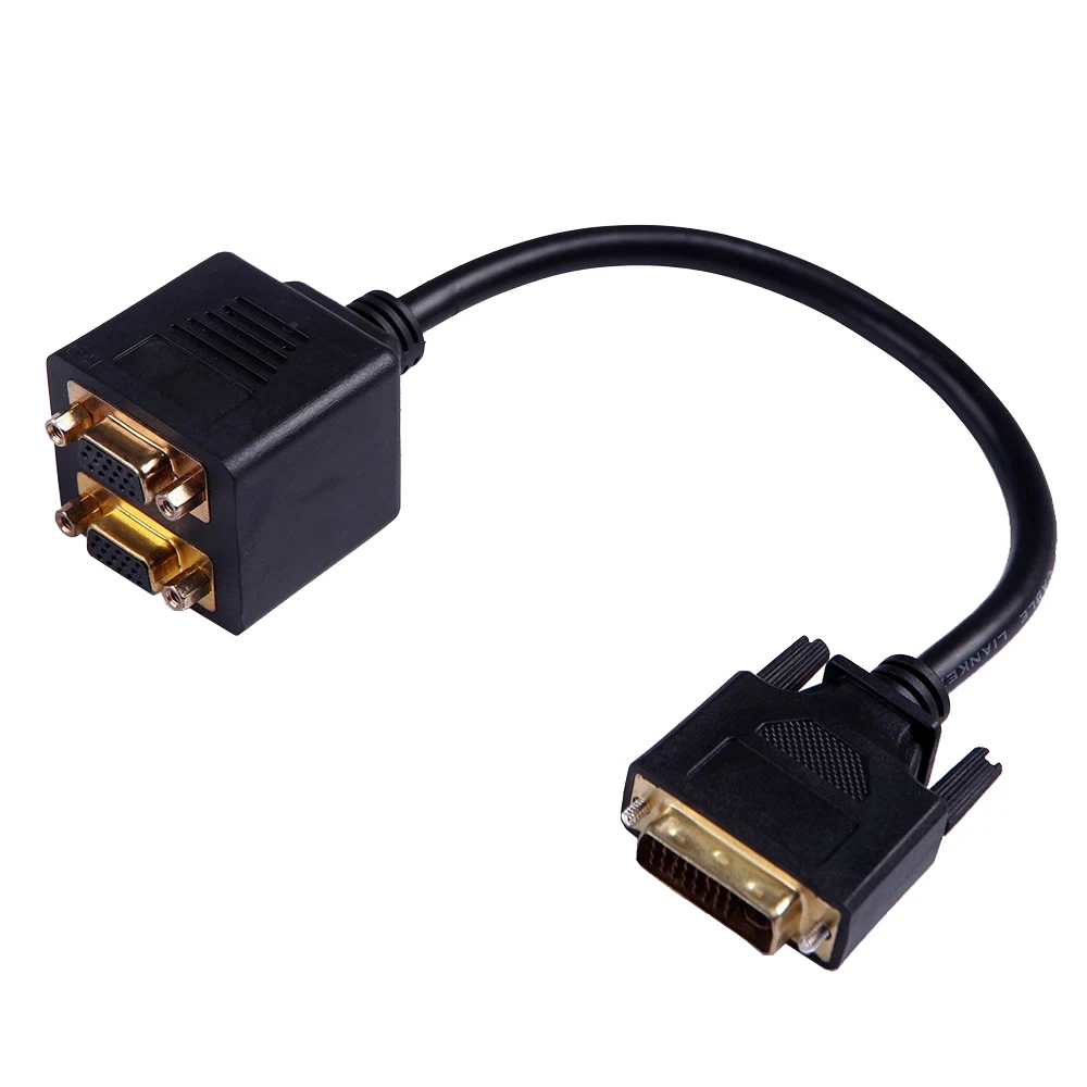 Пассивный DVI в разветвитель для кабеля VGA DVI-I штекер в двойной VGA SVGA Женский Y кабель позолоченный