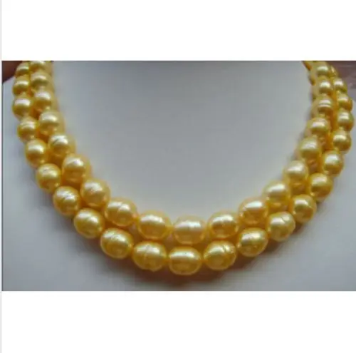 

Jewelr 006452 rare huge long 11x13mm baroque gold pearl necklace 14KGP 34