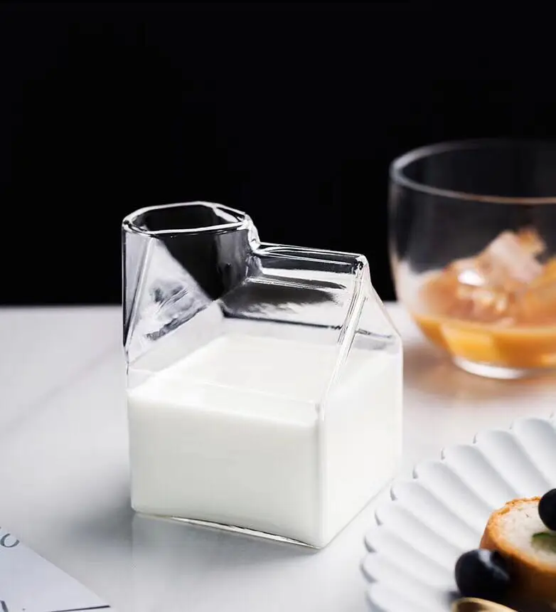 Details about   Creative Cup Square Mini Mug Carton Style Milk box Creamer Glass Clear 
