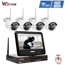 Wistino 4CH CCTV Системы HD 720 P Беспроводной NVR ip-камера видеонаблюдения с поддержкой Wi Камера P2P wi-fi-комплект открытый 1MP монитор Наборы ИК ЖК-дисплей Экран наблюдения
