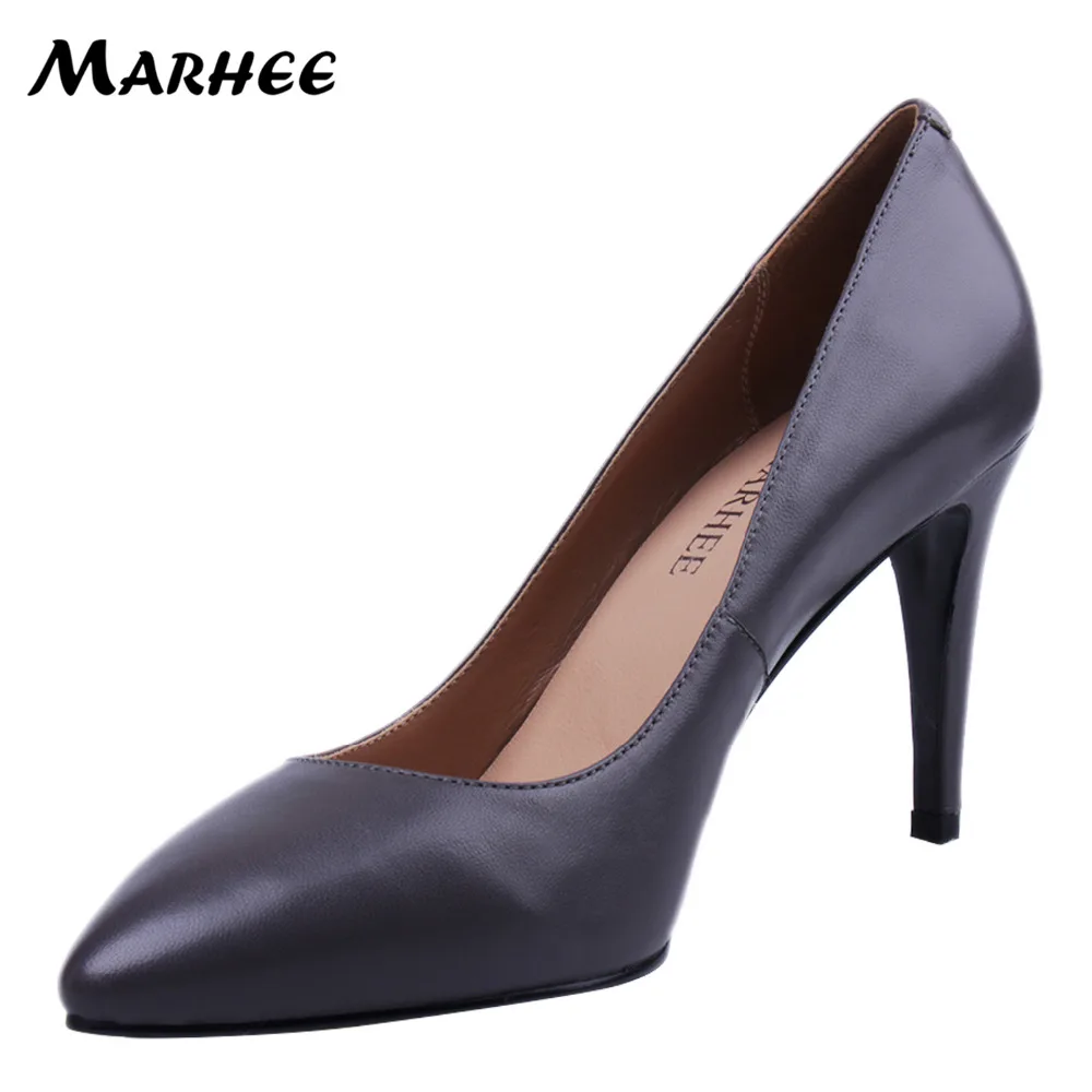 MARHEE Fashion Genuine Leather Dress Pumps Shoes Pointed Toe Shoes Woman Wedding Pumps Autumn Spring Shoes High Heels /54/57 Women's Shoes