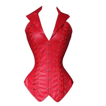 

Hot Red PU Goth Punk Chest Binder Waist Trainer Tummy Control Women Waist Bodycon Corsets Cincher Slimming Bodysuit Body Shaper