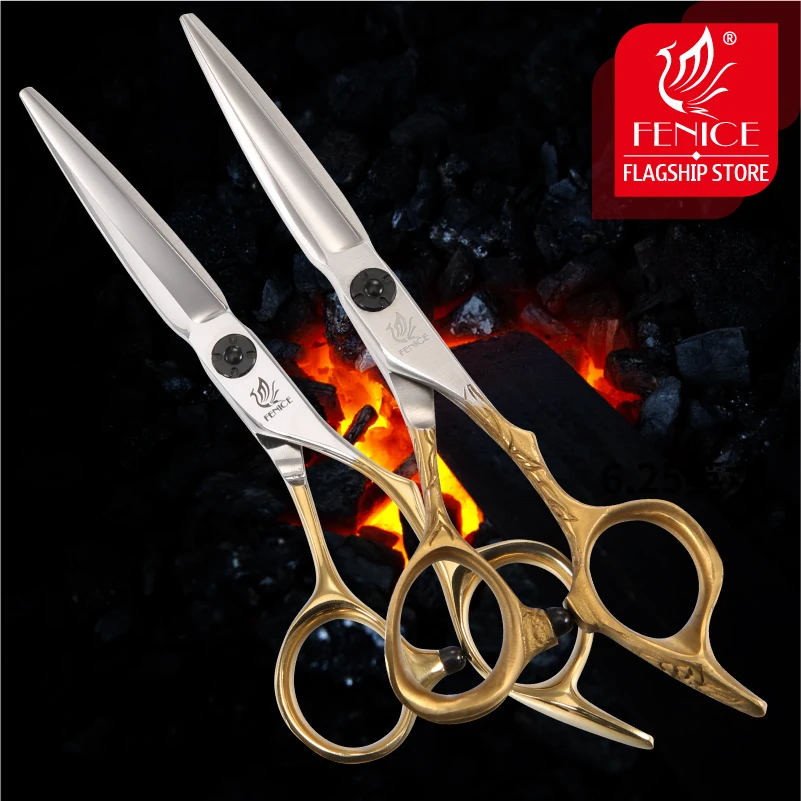 

Fenice 5.75 inch Hair Scissors Professional Hair Cutting Straight Scissors Salon Gold Japan 440C Steel Barber Shop berber makas