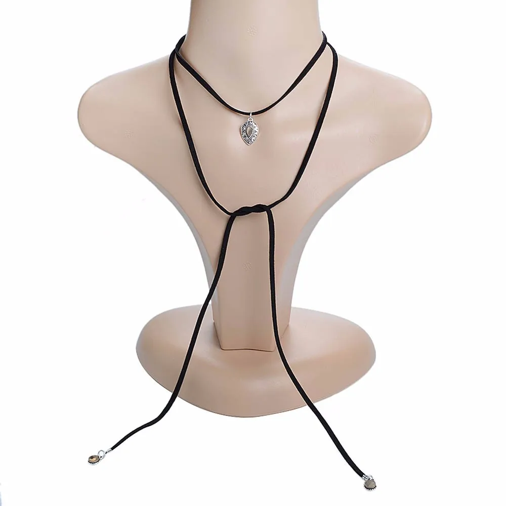 GEREIT модный винтажный черный Канат длинное ожерелье для женщин из искусственной замши перо Мода бархат Капля воды, чокер ожерелье s Collier Femme