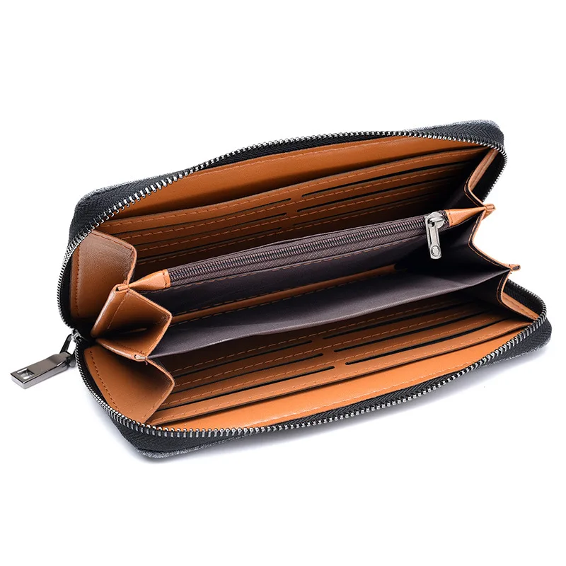 

Men's Canvas Long 2 Fold Wallet Clutch Bag Zip Coin Pocket Multi-Function with Card Pouch Package Purse Large Capacity Men's Bag