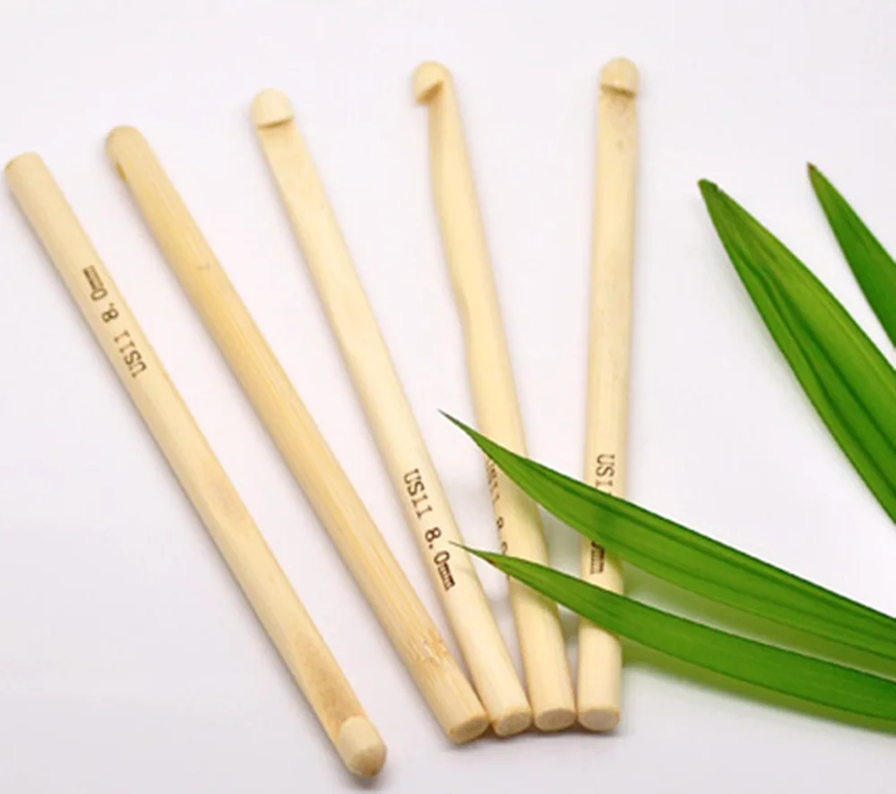 DoreenBeads Натуральный Бамбуковый вязальный крючок спицы DIY ремесла аксессуары 8 мм 15 см(5 7/") длинные, 5 шт