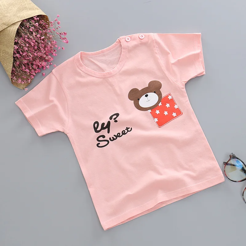 Softu/летние рубашки для мальчиков; хлопковые детские футболки; цветные топы для девочек; детская блузка с короткими рукавами; футболки для малышей; одежда для малышей - Цвет: 04
