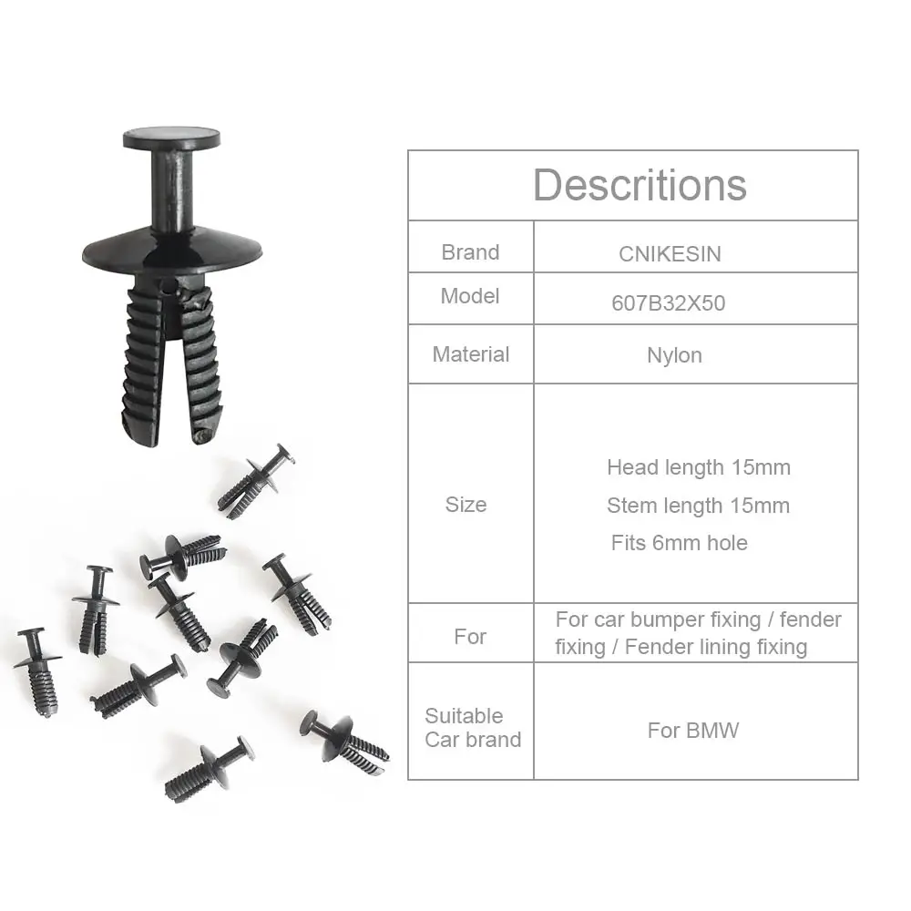 CNIKESIN 50 шт. B32 6 мм отверстие Авто Крепеж багажник автомобиля лайнер бампер крыло Push Тип щит фиксаторы клипсы для BMW X1 X3 X5 X6