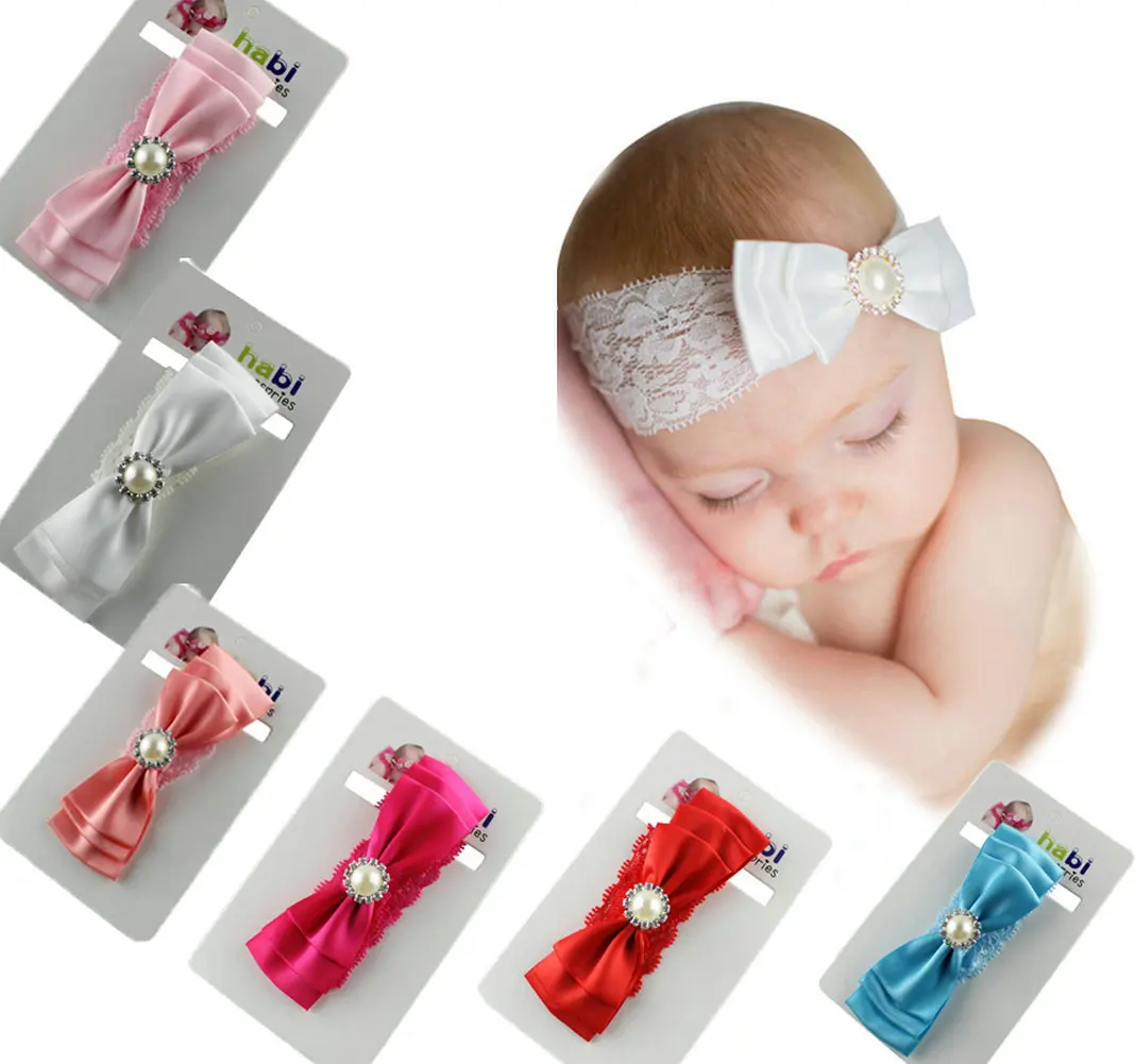 

baby girl headband Infant hair accessories cloth pearl bows newborn Headwear tiara headwrap Gift Toddlers ribbon bandage band