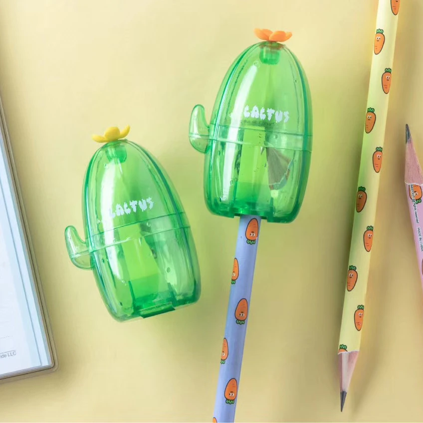 1 Pcs Kawaii Green Plant Cactus Plastic Single Hole Pencil Sharpeners For Pencils Cutter School Office Student Stationery Gifts