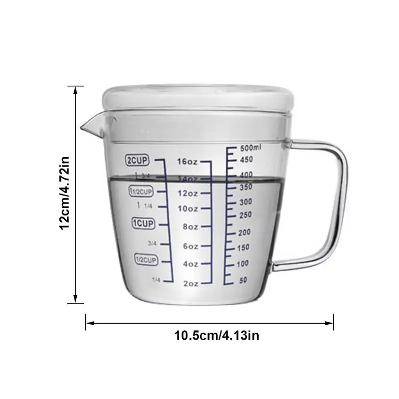 Высокая боросиликатная термостойкая стеклянная мерная чашка детская молочная чашка со шкалой микроволновая печь прозрачная мерная чашка с крышкой - Цвет: 500ml
