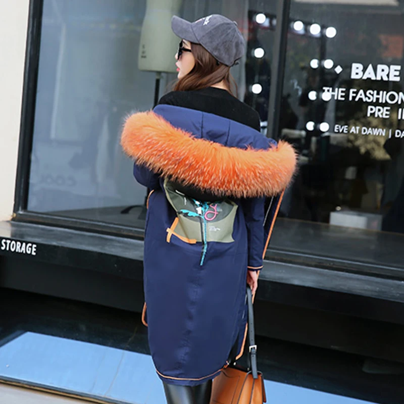 Nouvelle Longue Femmes Pour Parka Fourrure Décontracté Chaud Lâche vert Veste gris Capuche Avec D'hiver Épais Bleu Vraie Manteau 2017 Imprimer Broderie ftrq6Xtxn