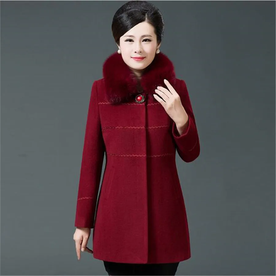 Осенне-зимнее Новое кашемировое пальто для женщин среднего возраста, высокое качество, воротник лисы, полосатая Шерстяная парка, женская верхняя одежда Q956