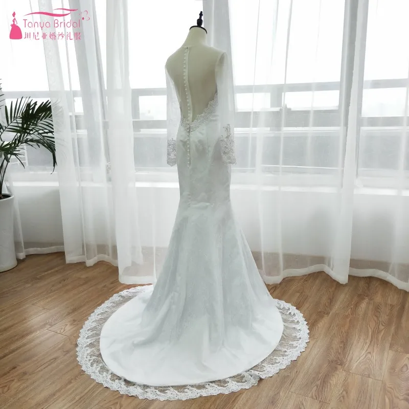 Великолепное Кружевное Свадебное платье русалки с накидкой, прозрачное, с глубоким вырезом, богемное свадебное платье, длинный рукав, халат de mariee ZW048