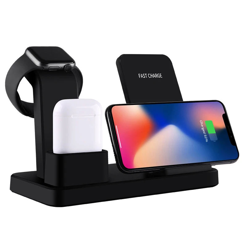 

3 in 1 QI Wireless Charger Stand for Apple Watch Series 4/3/2/1 AirPods Fast Charging for iPhone X Xs Max XR 8 Plus Samsung S9